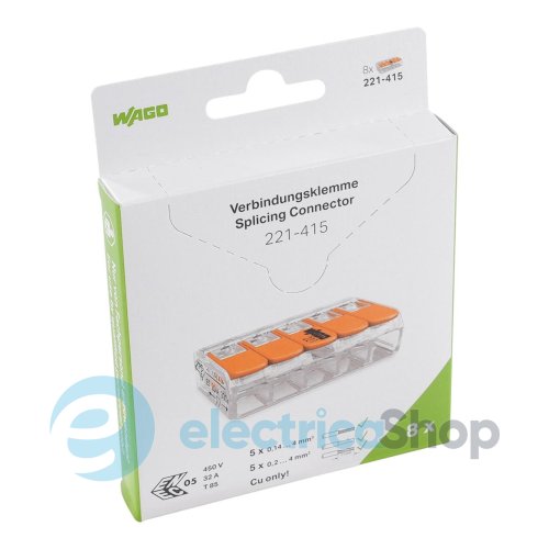 Клеммник на 5 выхода 0.2-4.0 мм&#178; (32А) Cu 221-415 Wago