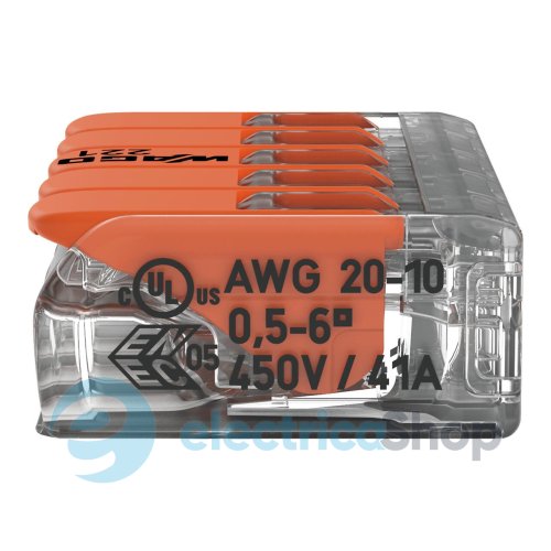 Соединительная клемма 5-а. до 6 мм² (41А) Wago 221-615