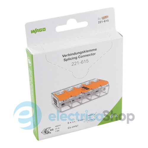 Соединительная клемма 5-а. до 6 мм² (41А) Wago 221-615