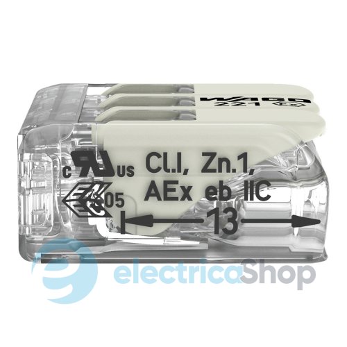 Клеммник WAGO 3х от 0,5 до 6 мм&#178; (37А /440V) Сu артикул 221-683