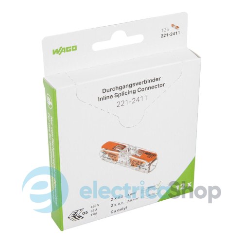 Клеммник на 2 выхода 0.2-4.0 мм&#178; (32А) 400V Cu 221-2411 Wago