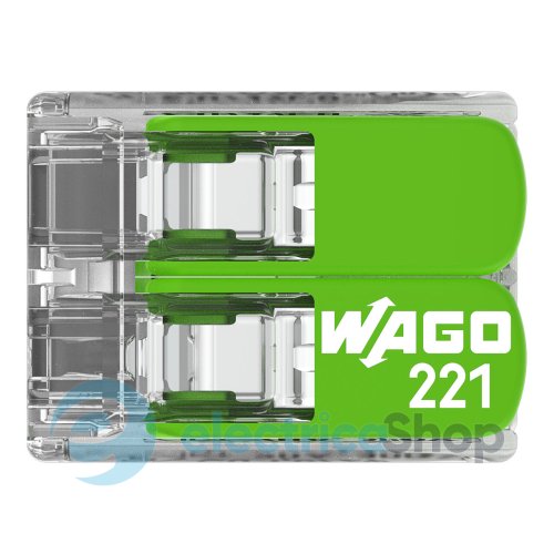 Клемний затискач 2 входи (0.2-4.0 мм.кв) 32А/450V CU, з важелем WAGO 221-422 Green Range
