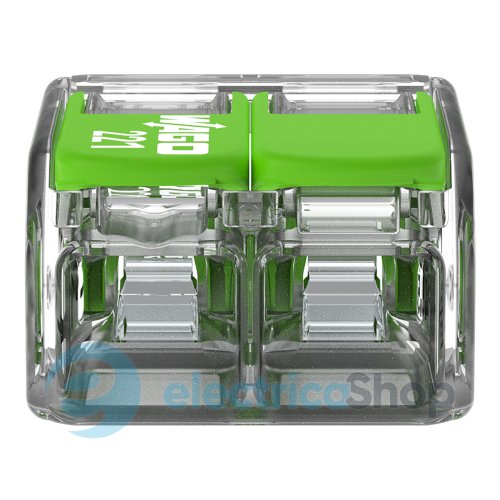 Клемний затискач 2 входи (0.2-4.0 мм.кв) 32А/450V CU, з важелем WAGO 221-422 Green Range