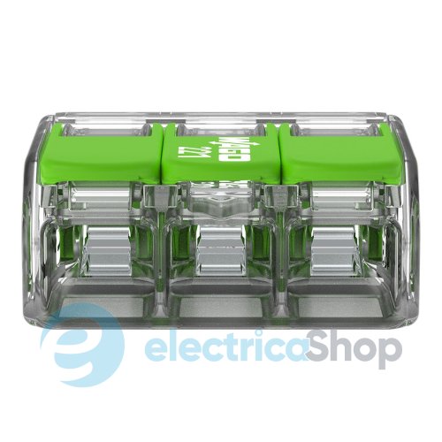 Клемний затискач 3 входи (0.2-4.0 мм.кв) 32А/450V CU, з важелем WAGO 221-423 Green Range