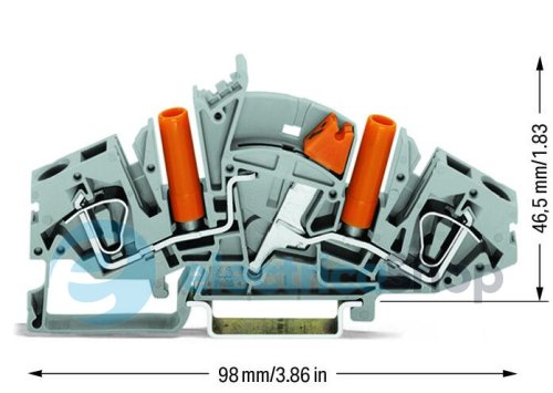 Клема 2-х проводна продольного включения з размыкателем (сірий) Wago 282-821
