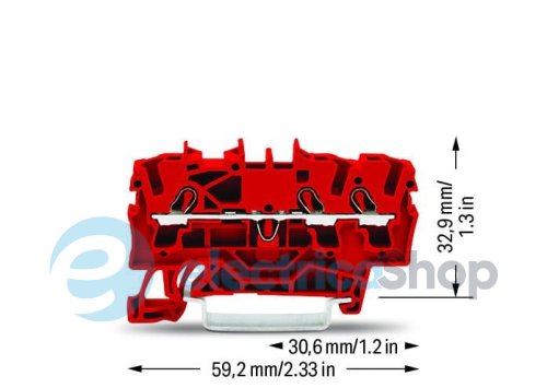 Клема прохідна самозатискна 3-провідна; 2,5 м²; червона Wago 2002-1303