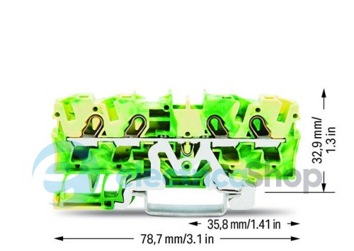Клема прохідна 4-провідна 0,5-4 (6) м2 жовто-зелена Wago 2004-1407
