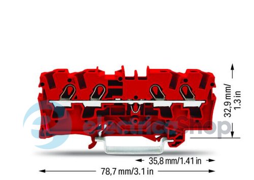 Клемма TOP JOB S 4-проводящая din 35 2.5(4)mm QMM красная (упаковка 50шт) Wago 2004-1403