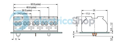 Клемма проходная 4х(0.5-4) блок 4 пол. Wago 862-9604 белая