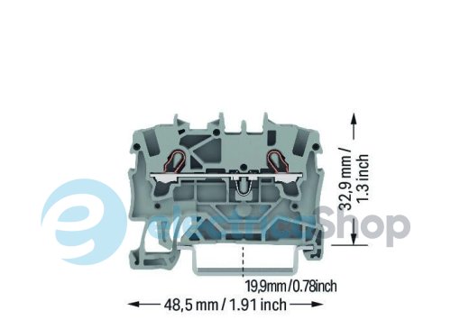 Клемма TOP JOB S 2-проводящая din 35 1.5 (2,5)mm серая (уп 100шт) Wago 2001-1201