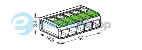 Клемний затискач 5 входи (0.2-4.0 мм.кв) 32А/450V CU, з важелем WAGO 221-425 Green Range