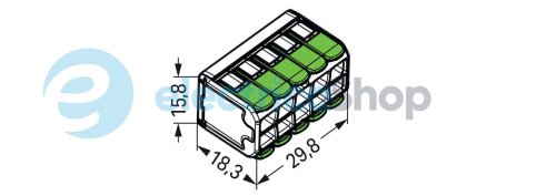 Клемний затискач 10 входів (0.2-4.0 мм.кв) 32А/450V CU, з важелем WAGO 221-430 Green Range