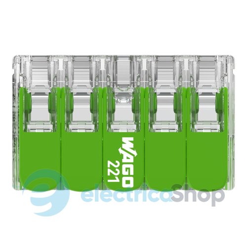 Клемний затискач 10 входів (0.2-4.0 мм.кв) 32А/450V CU, з важелем WAGO 221-430 Green Range