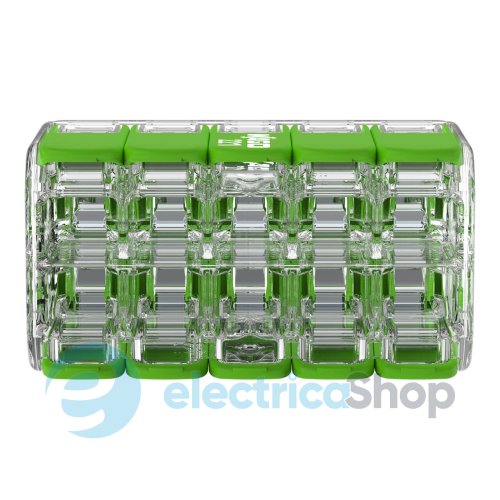 Клемний затискач 10 входів (0.2-4.0 мм.кв) 32А/450V CU, з важелем WAGO 221-430 Green Range