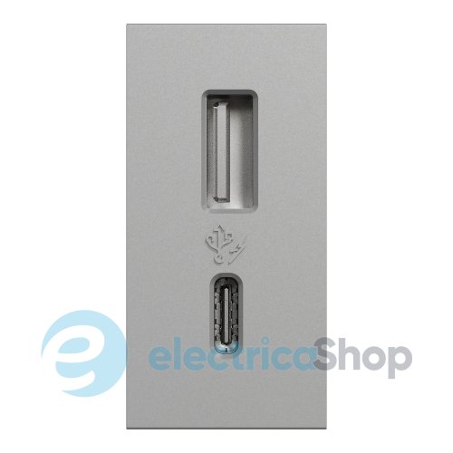 Розетка USB тип A+C, 12 Вт, 1 модуль, New Unica NU301630 (Schneider Electric) алюминий