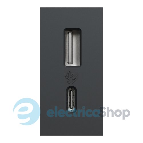 Розетка USB тип A+C, 12 Вт, 1 модуль, New Unica NU301654 (Schneider Electric) антрацит