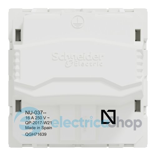 Розетка с заземлением, со шторками, с винтовыми клеммами, 16А, 250В, Unica New NU303718 белый