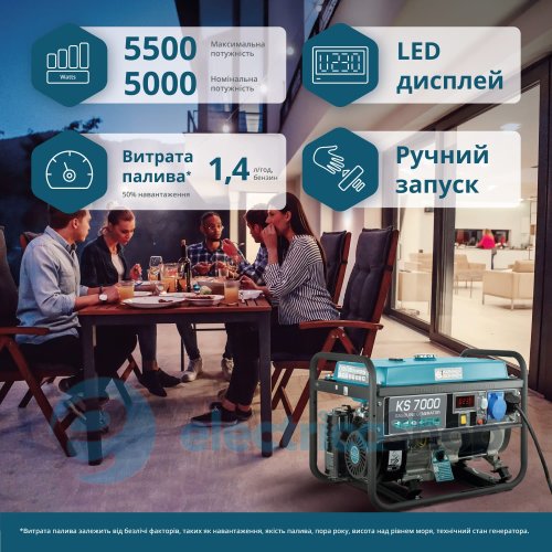 Бензиновый генератор 5,5кВт/230V Könner&Söhnen KS 7000, ручной старт