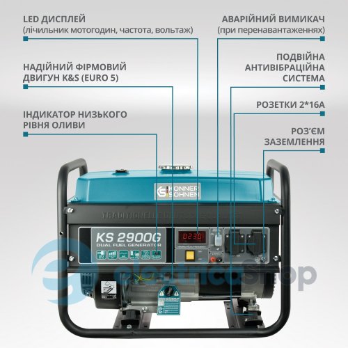 Генератор газобензиновый 2,5кВт/230V Könner&Söhnen KS 2900G