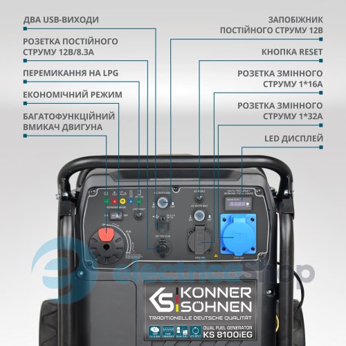 Інверторний газобензиновий генератор 8,5кВт/230V Könner&Söhnen KS 8100iEG