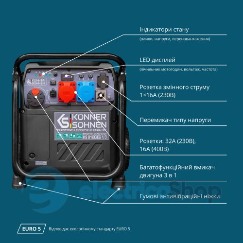 Інверторний газобензиновий генератор 8,5кВт/230V (400V) Könner&Söhnen KS 8100iEG 1/3