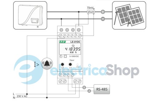 Счетчик электроэнергии постоянного тока (5-1000V DC) F&F LE-01 DC, DIN, RS485, импульсный выход