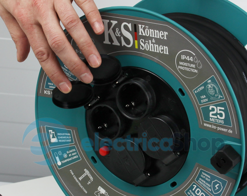 Подовжувач на котушці 25 метрів 4x16А/230V/3600Вт, IP44, Könner&Söhnen KS CR-25M