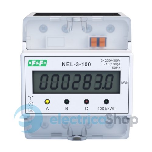 Счетчик электроэнергии трехфазный 10А(100А) F&F NEL-3-100 