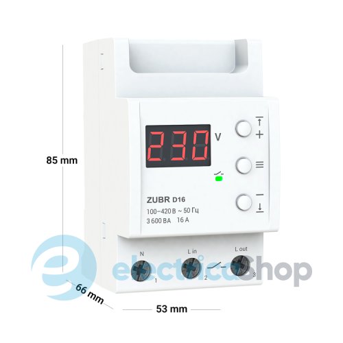 Реле напряжения 1-ф, 16А, DIN, ZUBR D16