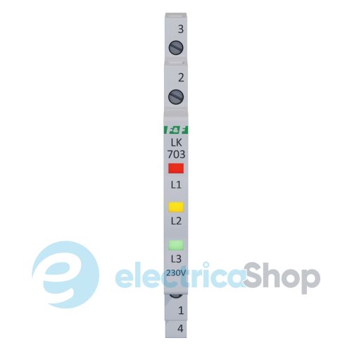 Индикатор напряжения 3×230V/AC+N, 3хLED, DIN, F&F LK-703K, красный / зеленый / желтый