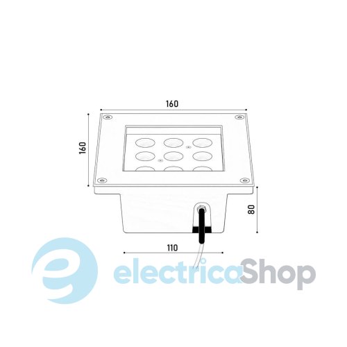 Вуличний вбудований світильник KLOODI KDGL-SC160X160 9W 3K 30D LED 720Lm IP67