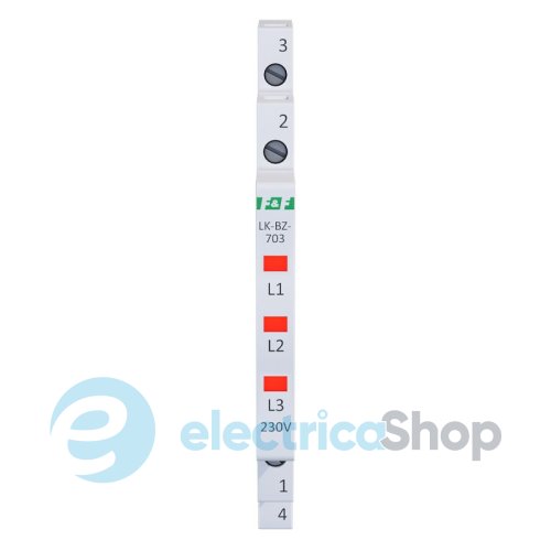 Индикатор напряжения 3×230V/AC+N, 3хLED, DIN,, встроенный предохранитель,, F&F LK-BZ-703R, красный