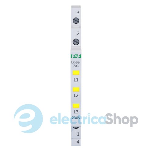Индикатор напряжения 3×230V/AC+N, 3хLED, DIN,, встроенный предохранитель,, F&F LK-BZ-703Y, желтый