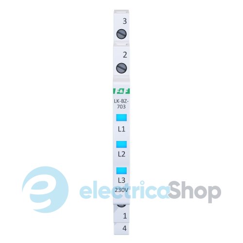 Индикатор напряжения 3×230V/AC+N, 3хLED, DIN,, встроенный предохранитель,, F&F LK-BZ-703B, синий