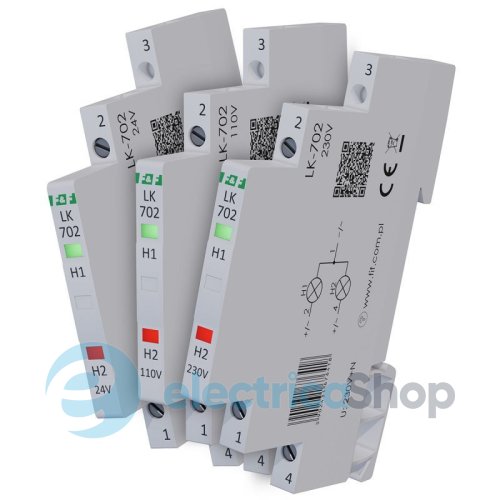 Индикатор напряжения 2x230V/AC+N, 2хLED, DIN, F&F LK-702, зеленый / красный