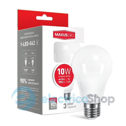 Светодиодная лампа MAXUS LED A60 10W 4100K 220V E27 (1-LED-562)