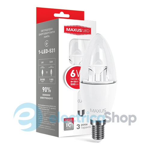 Світлодіодна лампа MAXUS LED C37 6W 3000K 220V E14 (1-LED-531)