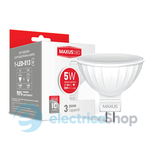 Світлодіодна лампа MAXUS LED MR16 5W 3000K 220V GU5.3 AP (1-LED-513)