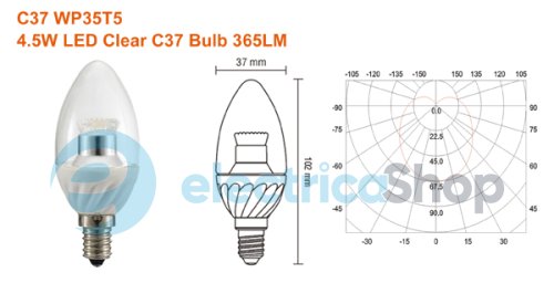 Лампа светодиодная CIVILIGHT C37 WP35T5 4.5W Е14 2700K 365Lm ceramic clear