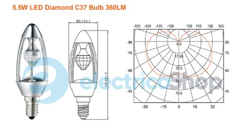 Лампа светодиодная CIVILIGHT C37 KP35T6  5,5W Е14 2700К 360Lm diamond platinum