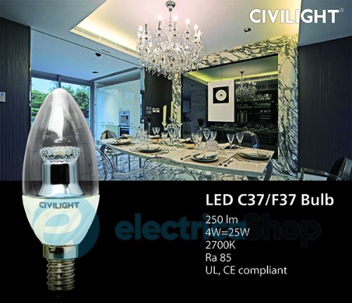 Лампа світлодіодна CIVILIGHT C37 WP25V4 4W Е14 2900K 250Lm ceramic clear