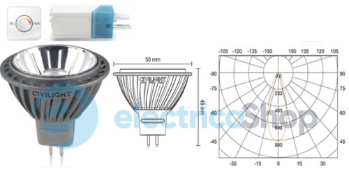 Лампа світлодіодна CIVILIGHT DMR16 WP01T8 HALED 8W GU5.3 220V 2700К 350Lm
