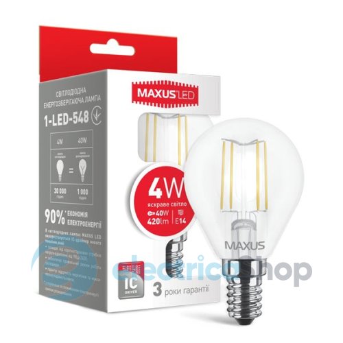 Лампа світлодіодна MAXUS Filament, G45, 4W 4100K E14 (1-LED-548)