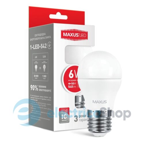 Лампа светодиодная MAXUS LED G45 6W 4100K 220V E27  (1-LED-542)