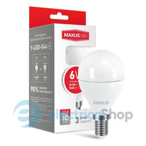 Лампа светодиодная MAXUS LED G45 6W 4100K 220V E14  (1-LED-544)