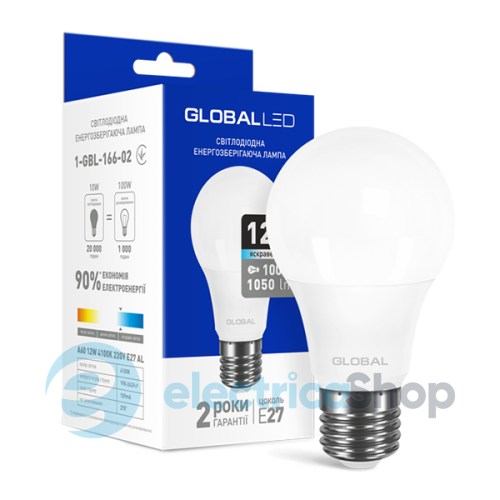 Лампа светодиодная GLOBAL LED A60 12W 4100K 220V E27 AL (1-GBL-166-02)