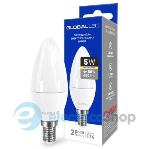 Лампа светодиодная GLOBAL LED C37 CL-F 5W 3000K 220V E14 AP (1-GBL-133)