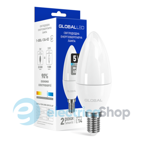 Лампа світлодіодна GLOBAL LED C37 CL-F 5W 4100K 220V E14 AP (1-GBL-134-02)