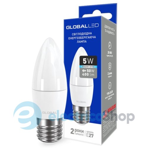 Лампа світлодіодна GLOBAL LED C37 CL-F 5W 4100K 220V E27 AP (1-GBL-132)