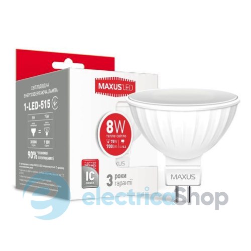 Лампа світлодіодна MAXUS MR16 8W 3000К 220V GU5.3 AP (1-LED-515)